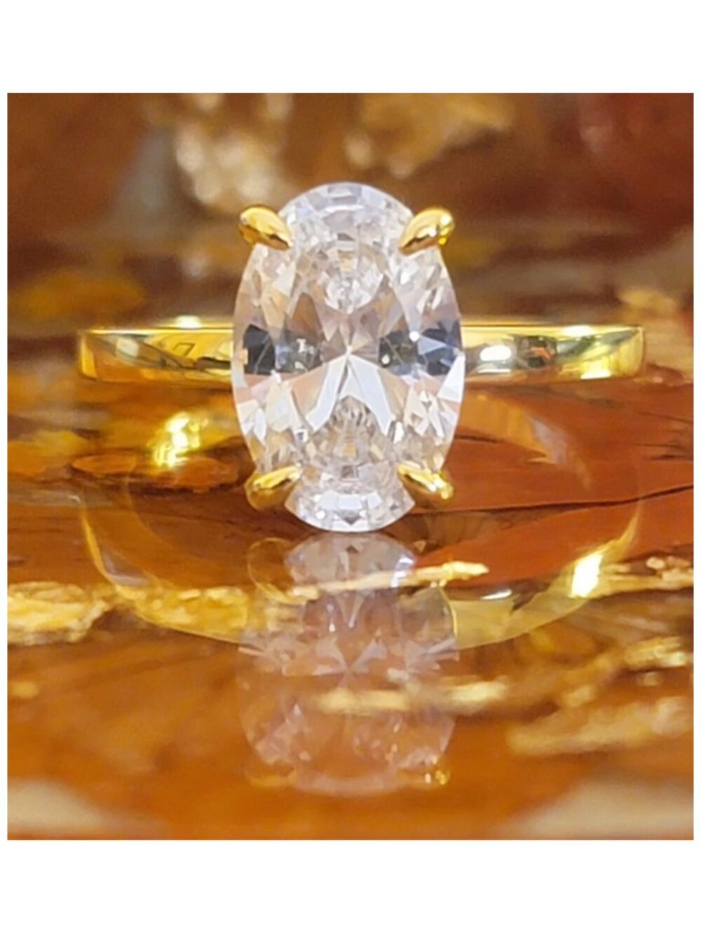 3CT Oval Cut CZ Engagement Ring 925 Sterling Silver Gold Plated Size 7.5